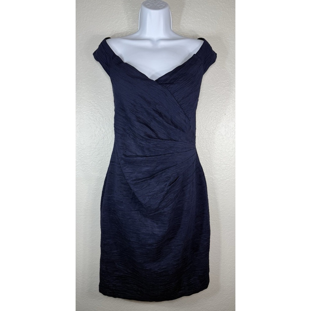 ELIZA J Women's Navy Blue Ruched Sheath Dress - Size 14P Elegant Cocktail Dress